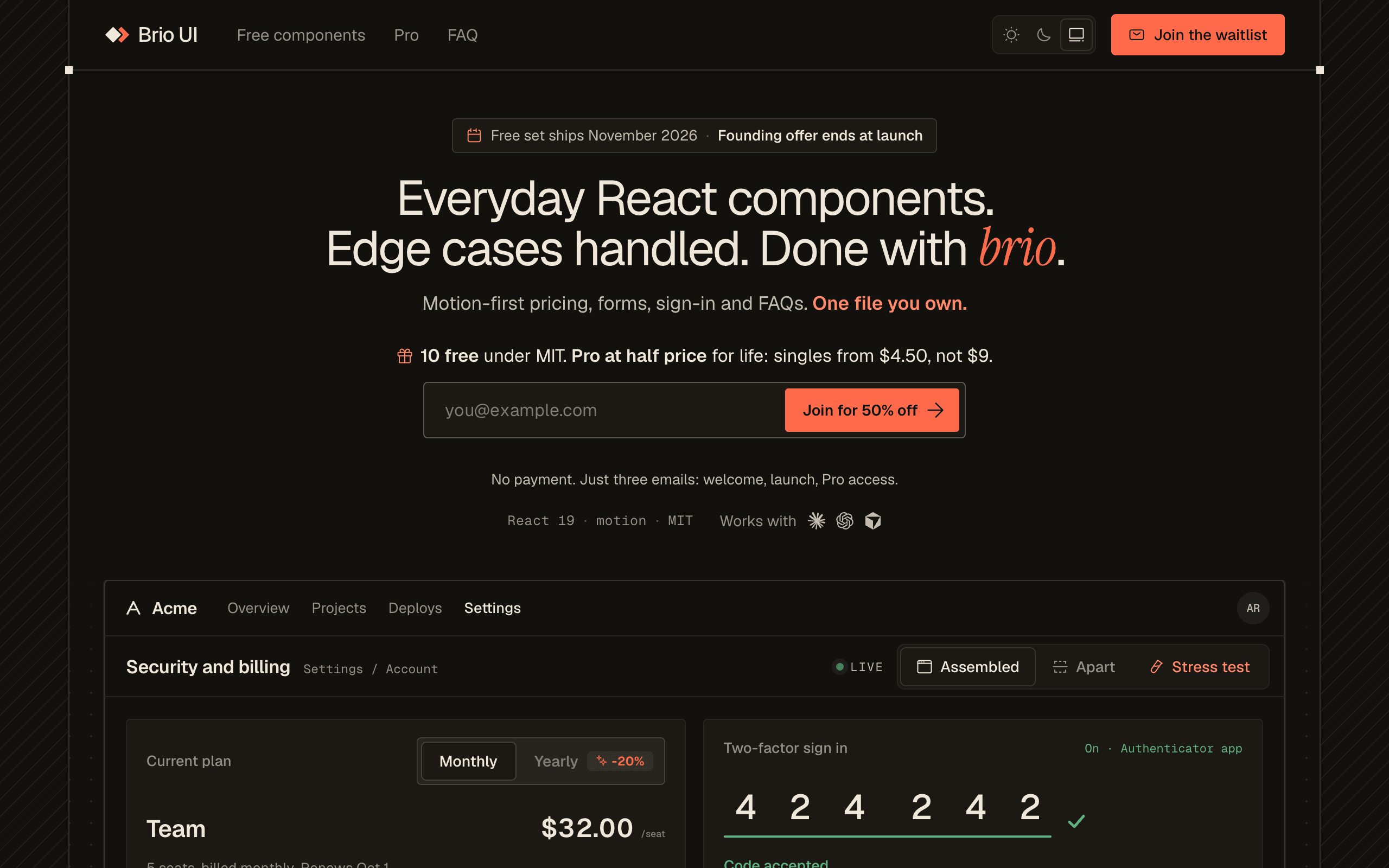 Screenshot of Brio UI (dark mode)